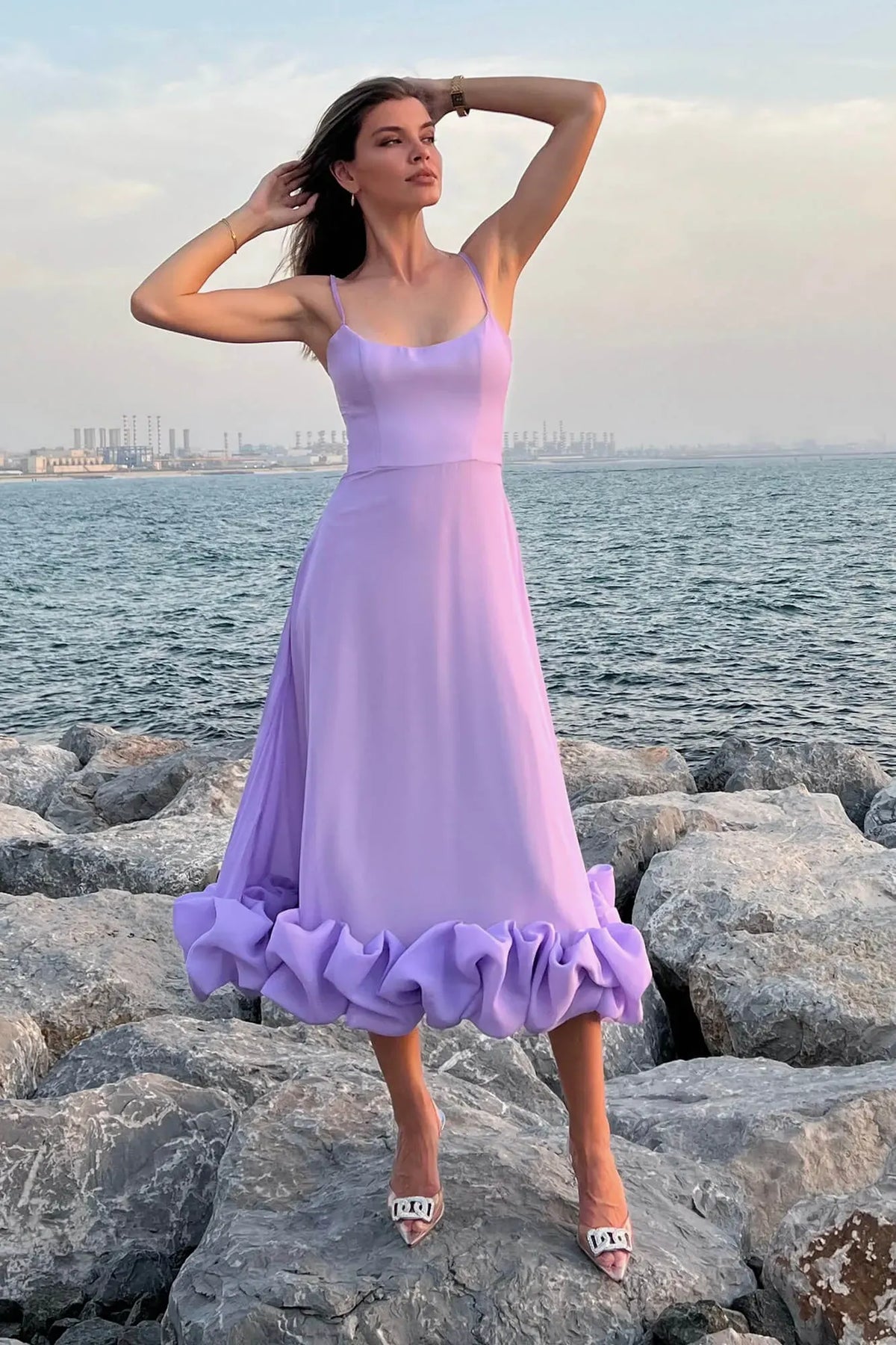 Heather ärmelloses ausgestelltes Midi-Ballkleid