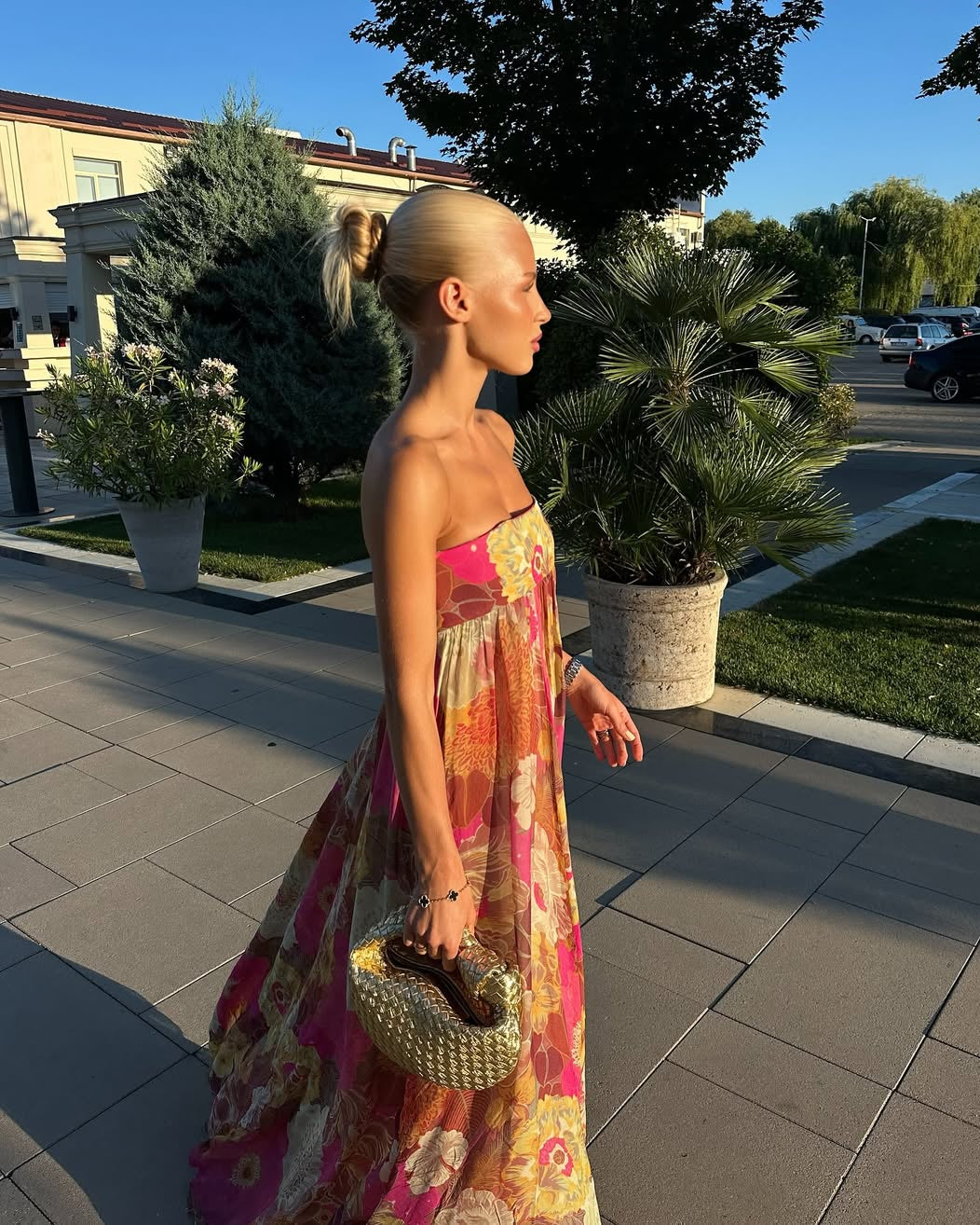 Maelynn Damen geblümtes Strapless Maxikleid