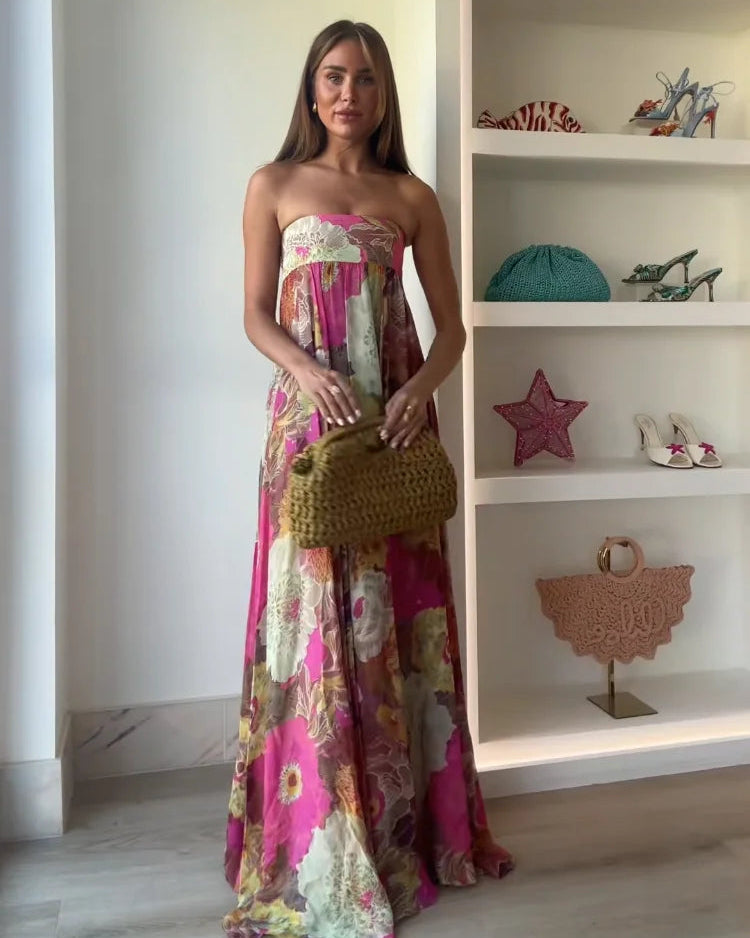 Maelynn Damen geblümtes Strapless Maxikleid