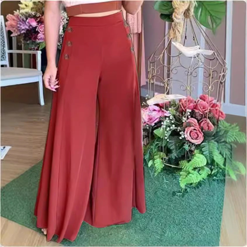 Hose Damen | Weite Palazzo-Hose mit Knopfdetails