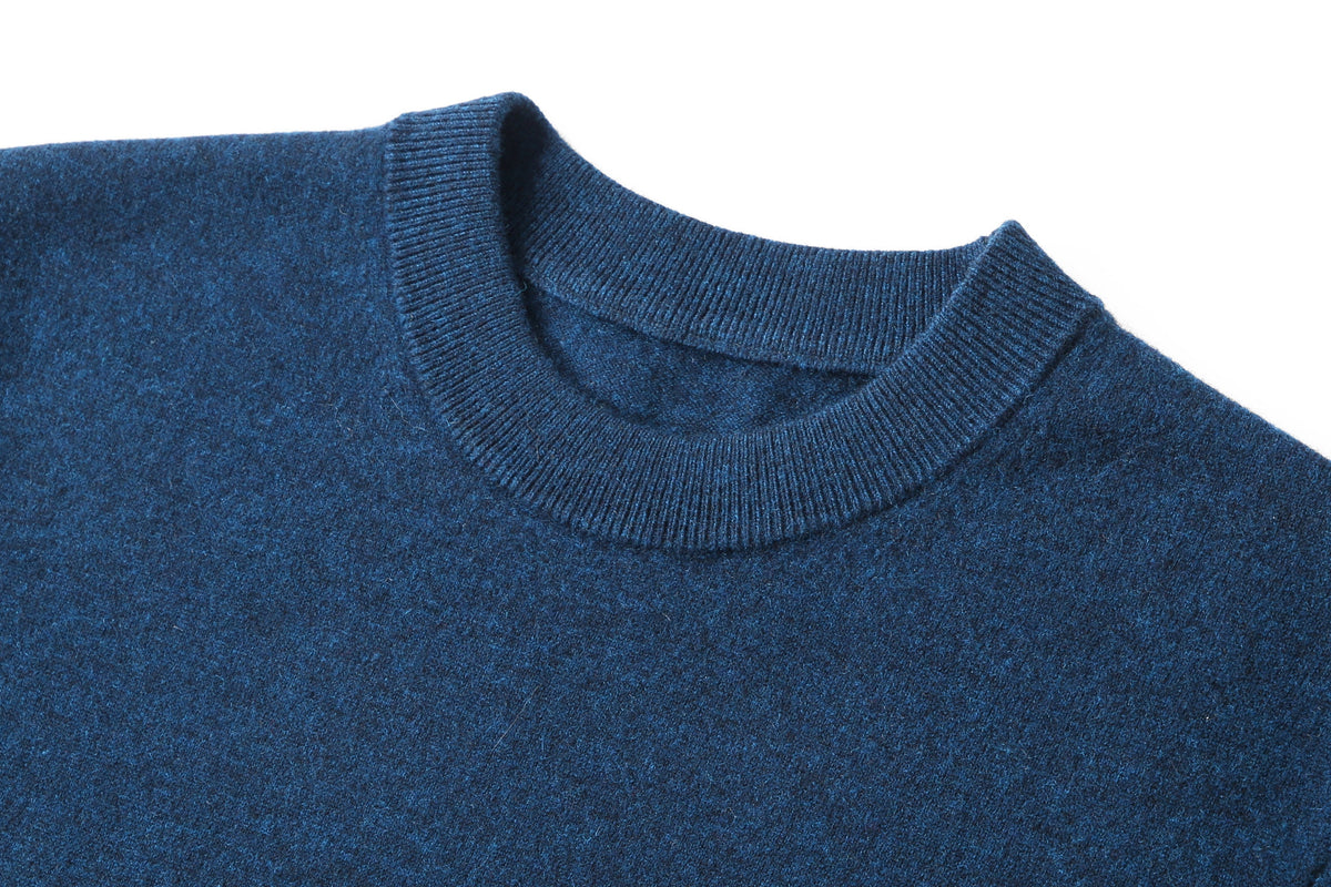 Stefan | Herren Wollpullover Rundhals Blau Klassisch Warm