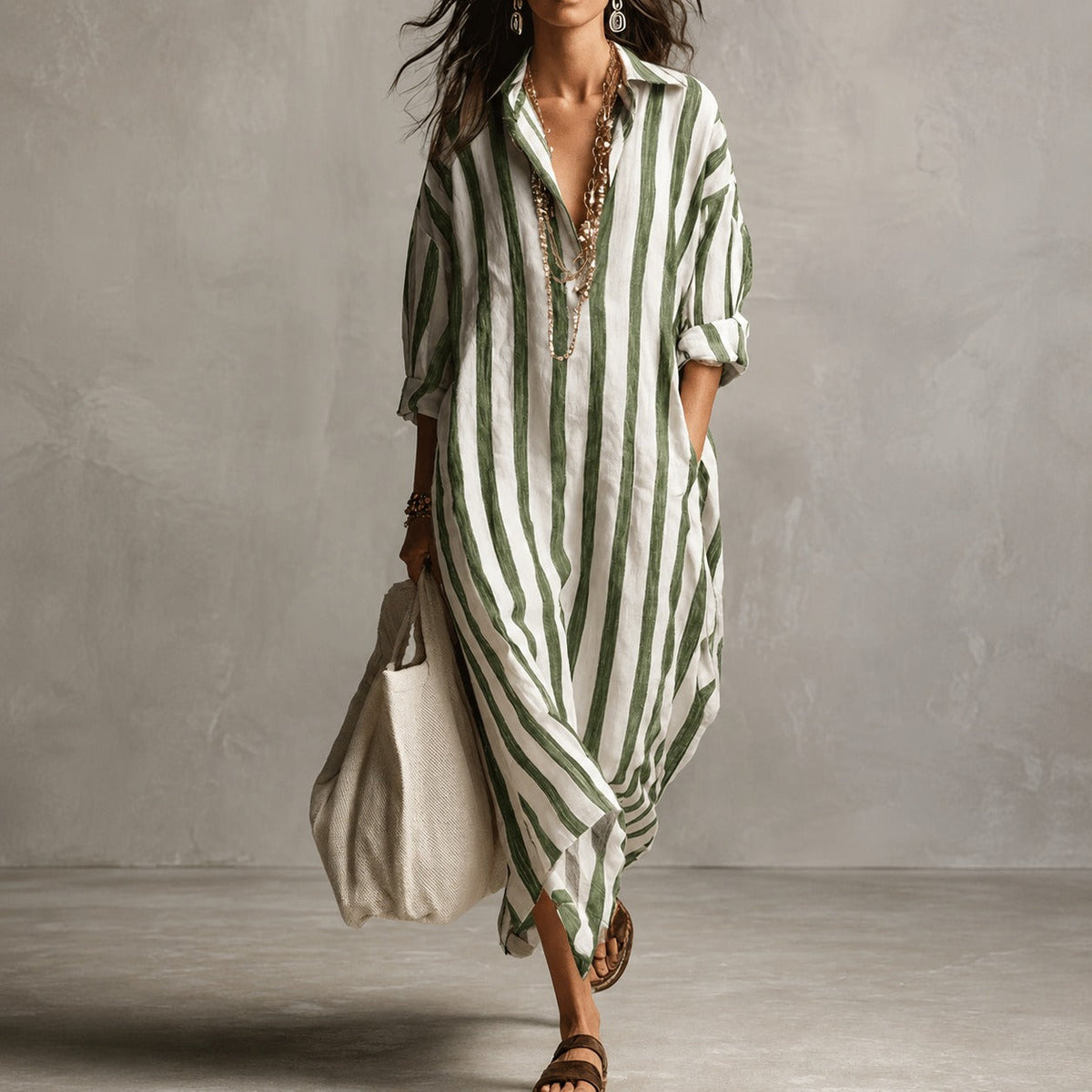 Elysia - Lockeres Langarm-Hemdkleid