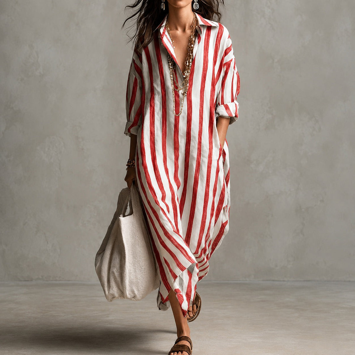 Elysia - Lockeres Langarm-Hemdkleid