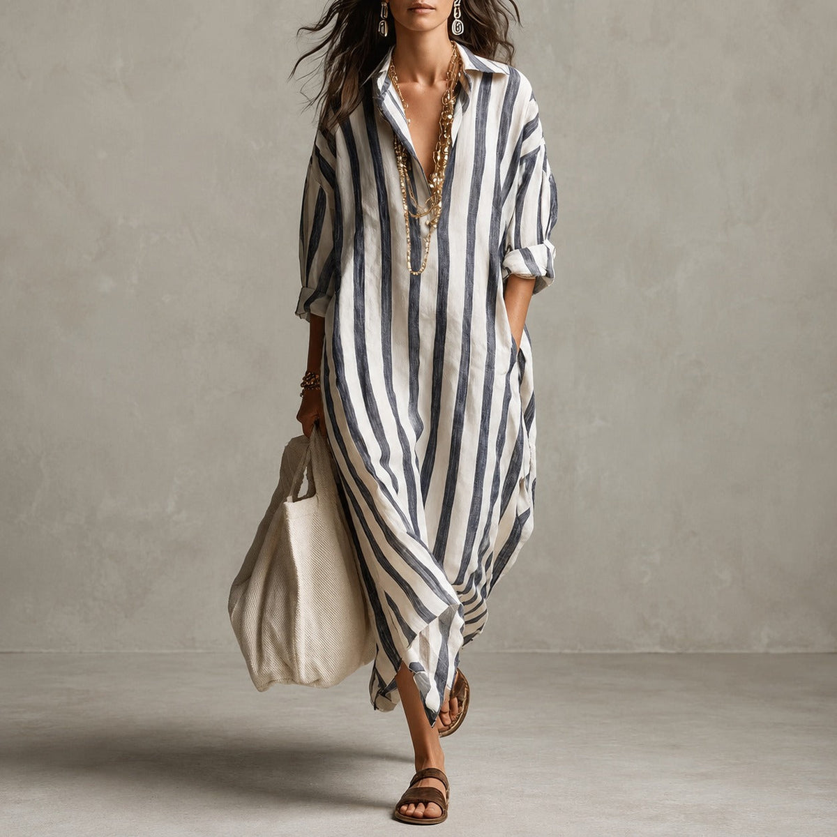 Elysia - Lockeres Langarm-Hemdkleid