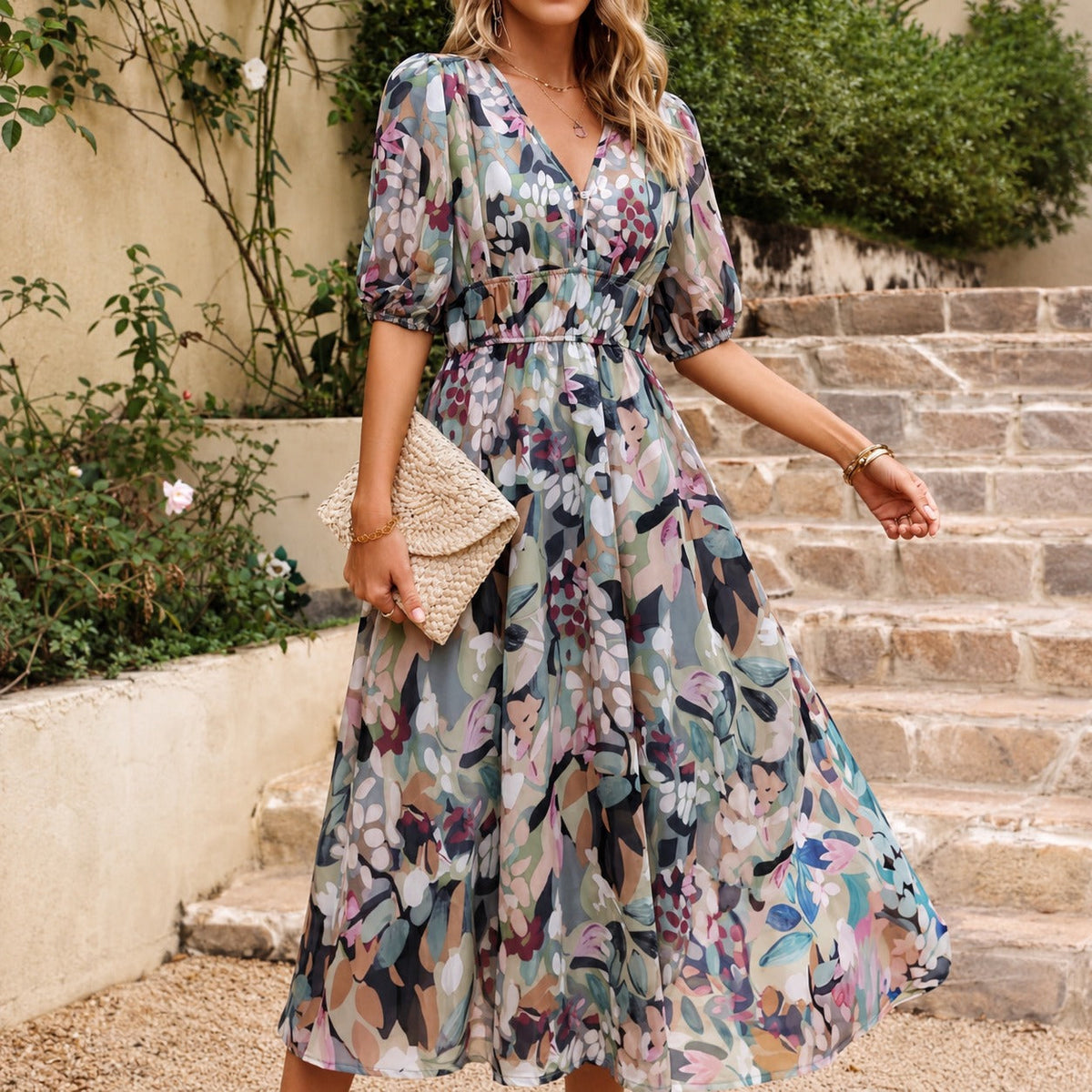 Doherty - Lockere Blumige Midikleid
