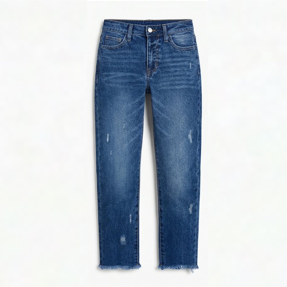Vivara™ – Vintage-inspirierte, cropped Straight Leg Jeans mit Fransen