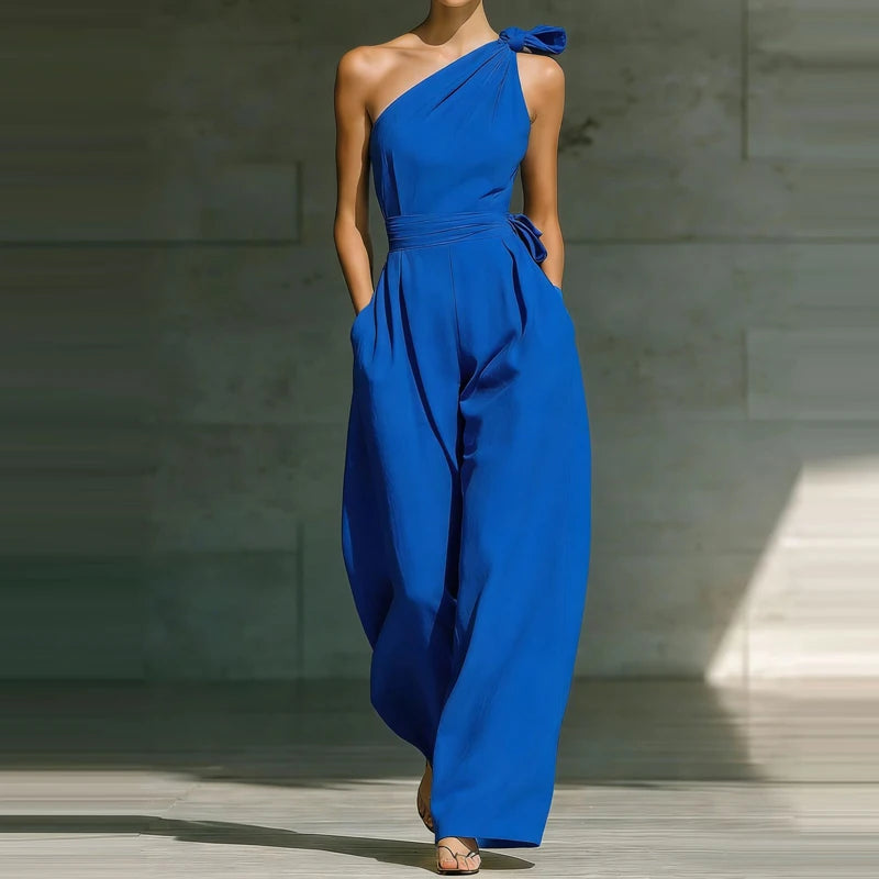 Jumpsuit Damen | Festlich One-Shoulder mit Schleife & Weitem Bein