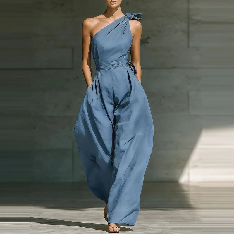 Jumpsuit Damen | Festlich One-Shoulder mit Schleife & Weitem Bein