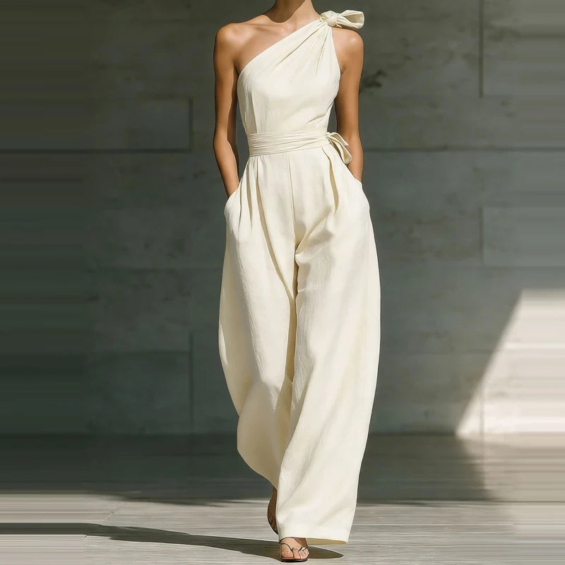 Jumpsuit Damen | Festlich One-Shoulder mit Schleife & Weitem Bein