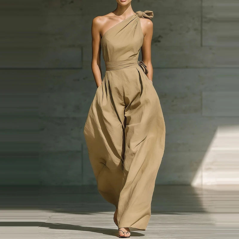 Jumpsuit Damen | Festlich One-Shoulder mit Schleife & Weitem Bein