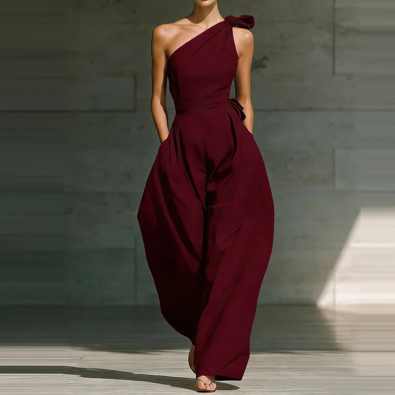 Jumpsuit Damen | Festlich One-Shoulder mit Schleife & Weitem Bein