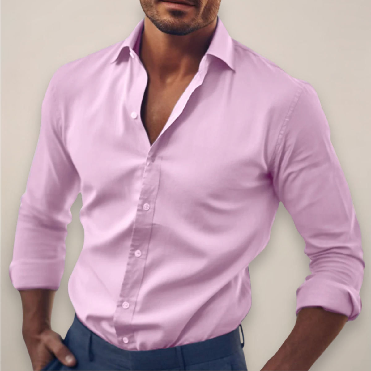 Langarm Hemd Herren | Slim Fit Business-Hemd mit Kentkragen