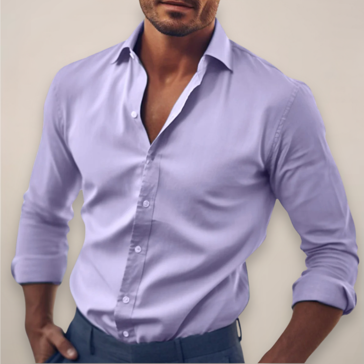 Langarm Hemd Herren | Slim Fit Business-Hemd mit Kentkragen