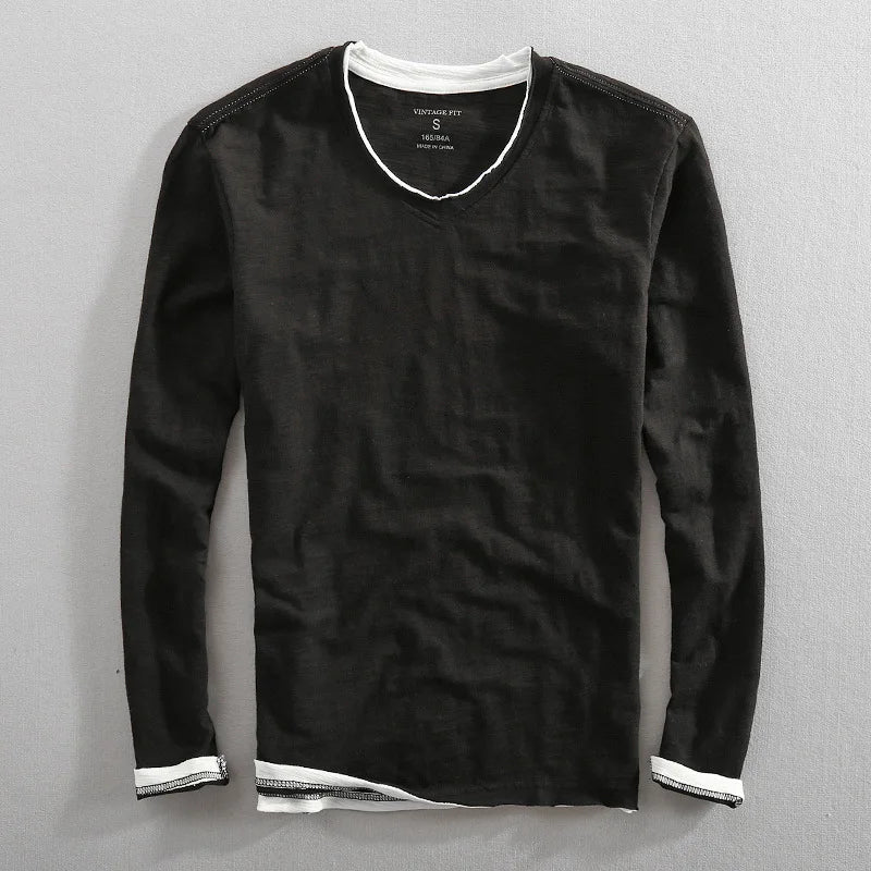 Langarmshirt Herren | V-Ausschnitt & Klassischer Kontrast-Look
