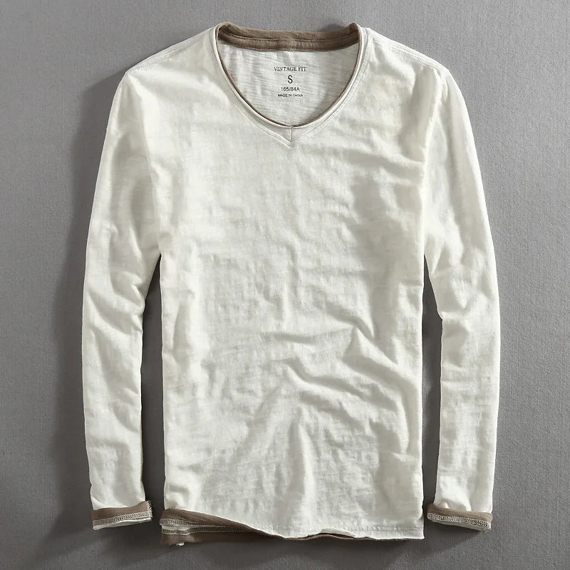Langarmshirt Herren | V-Ausschnitt & Klassischer Kontrast-Look
