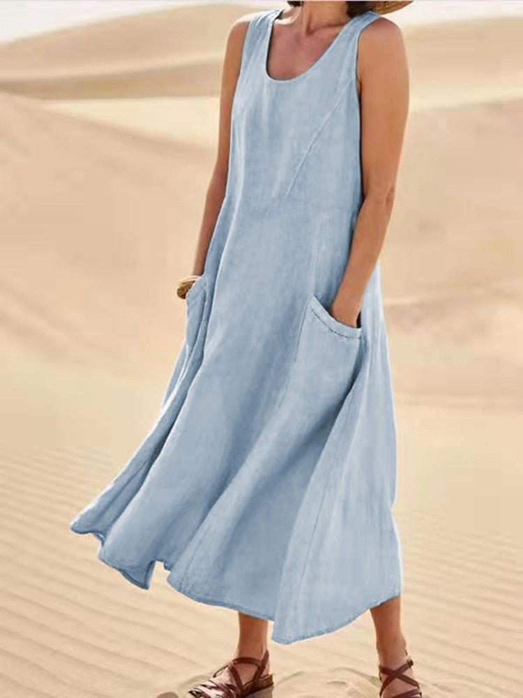 Luftiges Maxi Kleid Damen | Locker fallender Schnitt & praktische Taschen