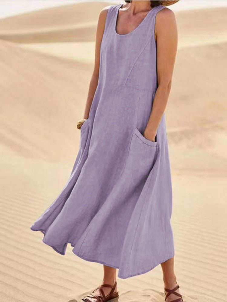 Luftiges Maxi Kleid Damen | Locker fallender Schnitt & praktische Taschen