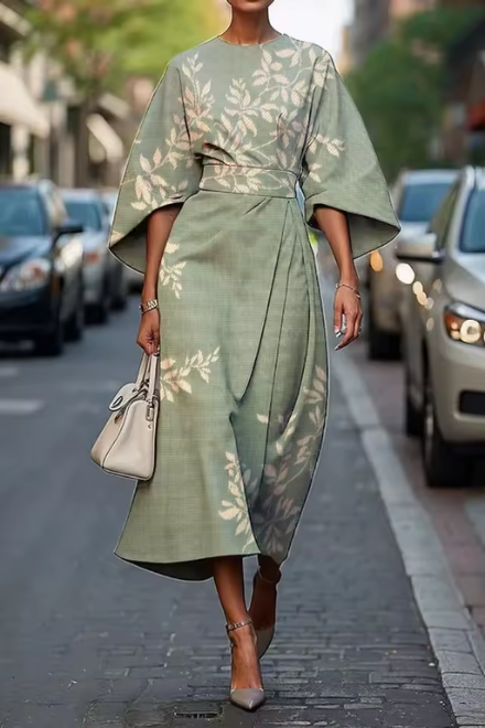 Midikleid Damen | Kunstvoller Blumenprint & Elegante Kimono-Silhouette