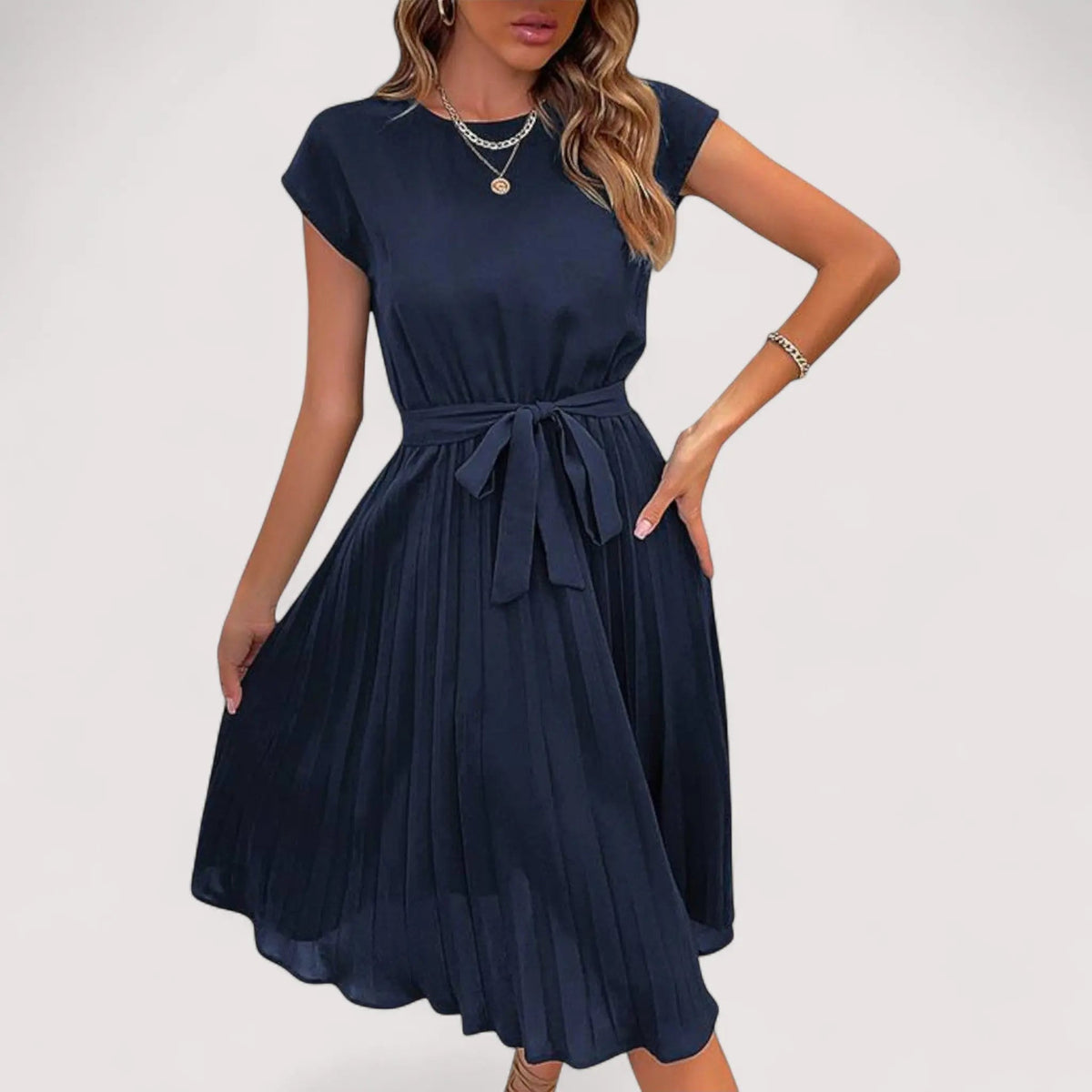 Midikleid Damen | Plissiert & Bindegürtel Elegant