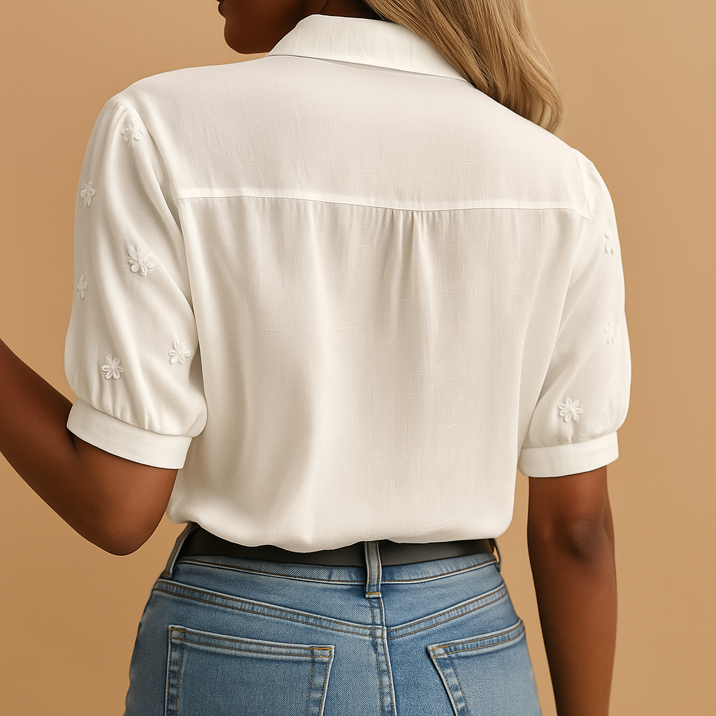 Leanaa – Trendige Bluse Mit Blumen Stickerei