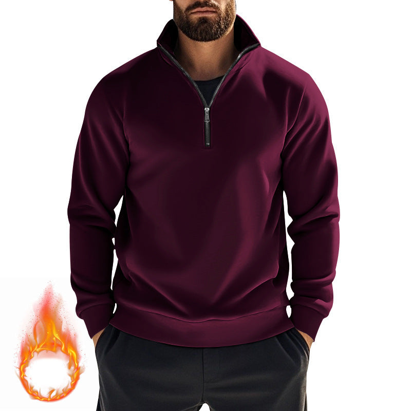 Herren nan halbhoher Reißverschluss-Sweatpullover mit Stehkragen weichem Fleecefutter und elastischen Bündchen Drune