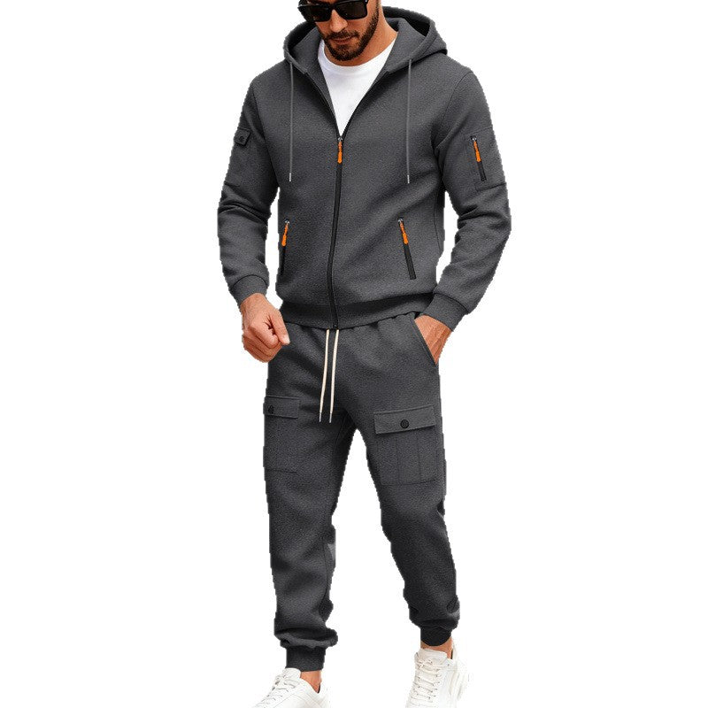 Herren nan sportliches Cargo-Jogging-Set mit Kapuzenjacke, durchgehendem Reißverschluss und funktionalen Mehrzwecktaschen Drune