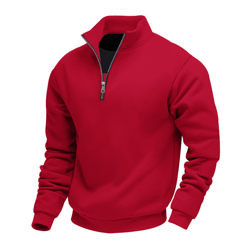 Herren nan halbhoher Reißverschluss-Sweatpullover mit Stehkragen weichem Fleecefutter und elastischen Bündchen Drune