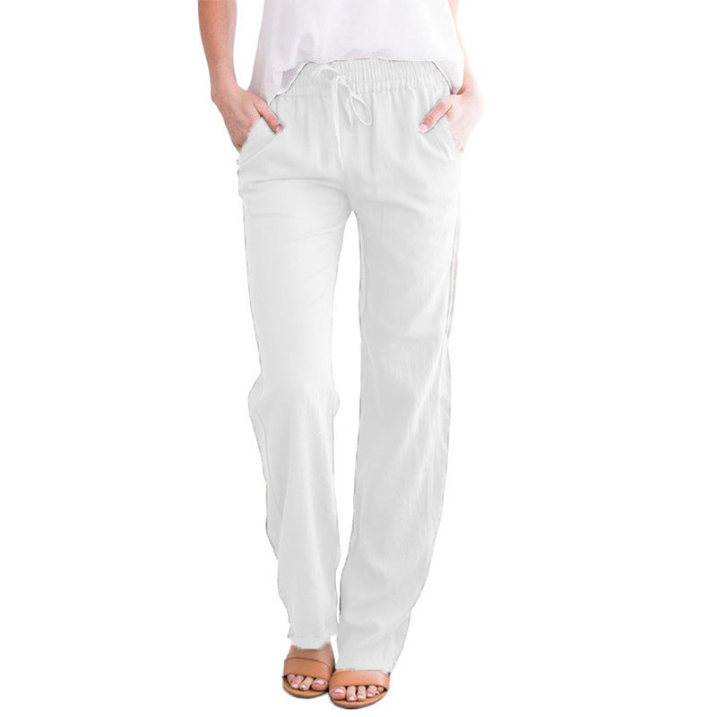 Damen nan leichte Leinenhose mit elastischem Bund Tunnelzug und weitem Bein Drune