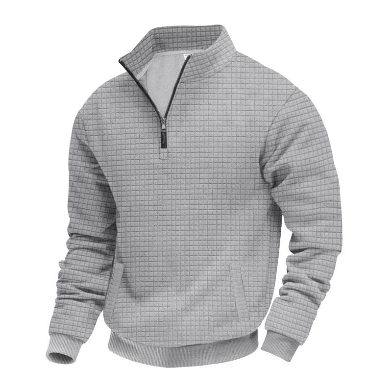 Herren nan wärmendes Waffel-Halbzip-Sweat mit Kastenquadratstruktur und Kängurutasche Drune