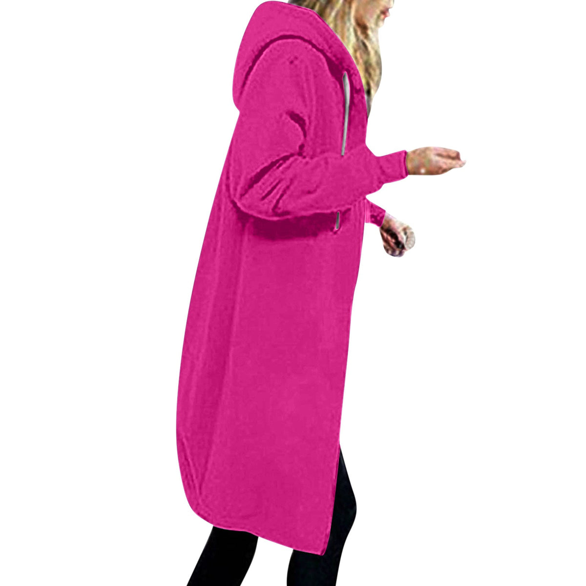 Damen nan langer Oversize Kapuzenmantel mit gerundetem Saum und Reißverschlusstaschen Drune
