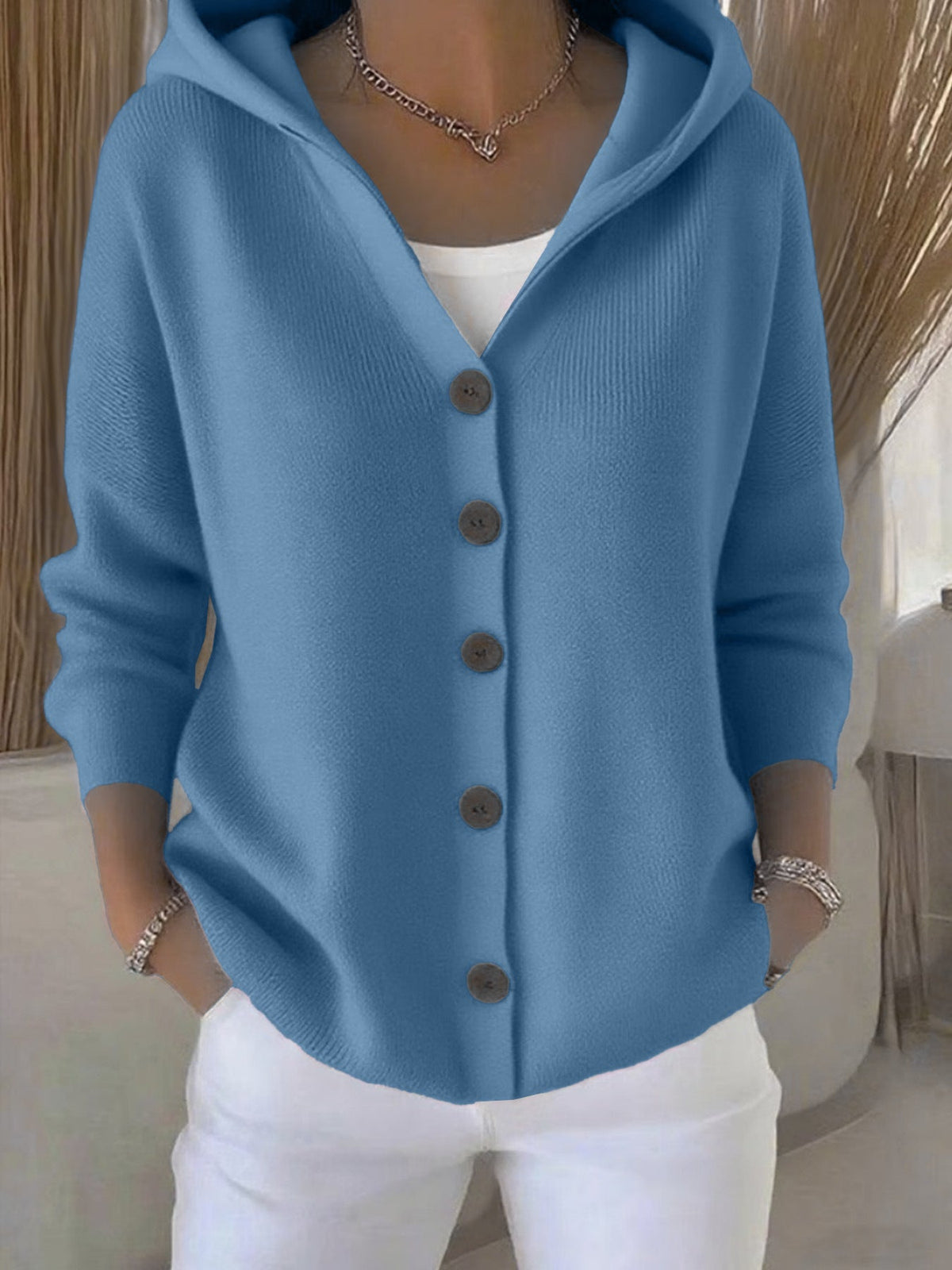 Damen nan Kapuzen-Cardigan mit Knopfleiste und lässiger Oversize-Passform Drune