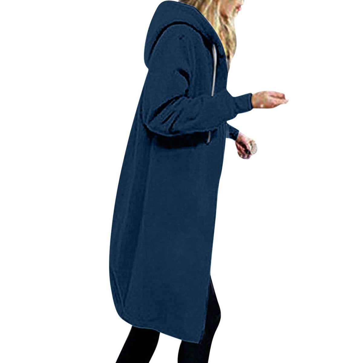 Damen nan langer Oversize Kapuzenmantel mit gerundetem Saum und Reißverschlusstaschen Drune