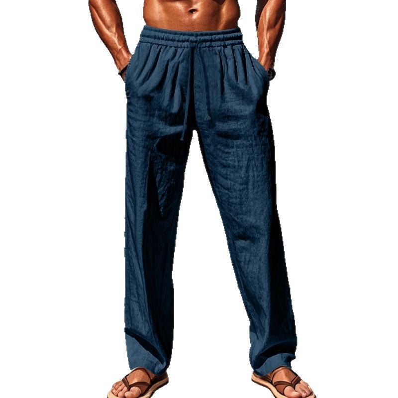 Herren nan maritime Freizeit-Leinenhose mit weitem Bein elastischem Tunnelzug und Bundfalten Drune