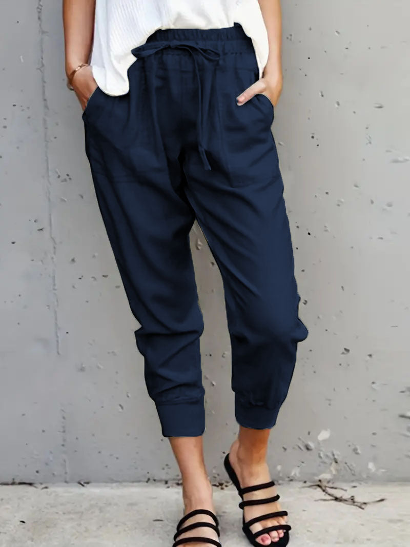 Damen nan lässige tapered Leinenhose mit elastischem Bund und Bündchen Drune