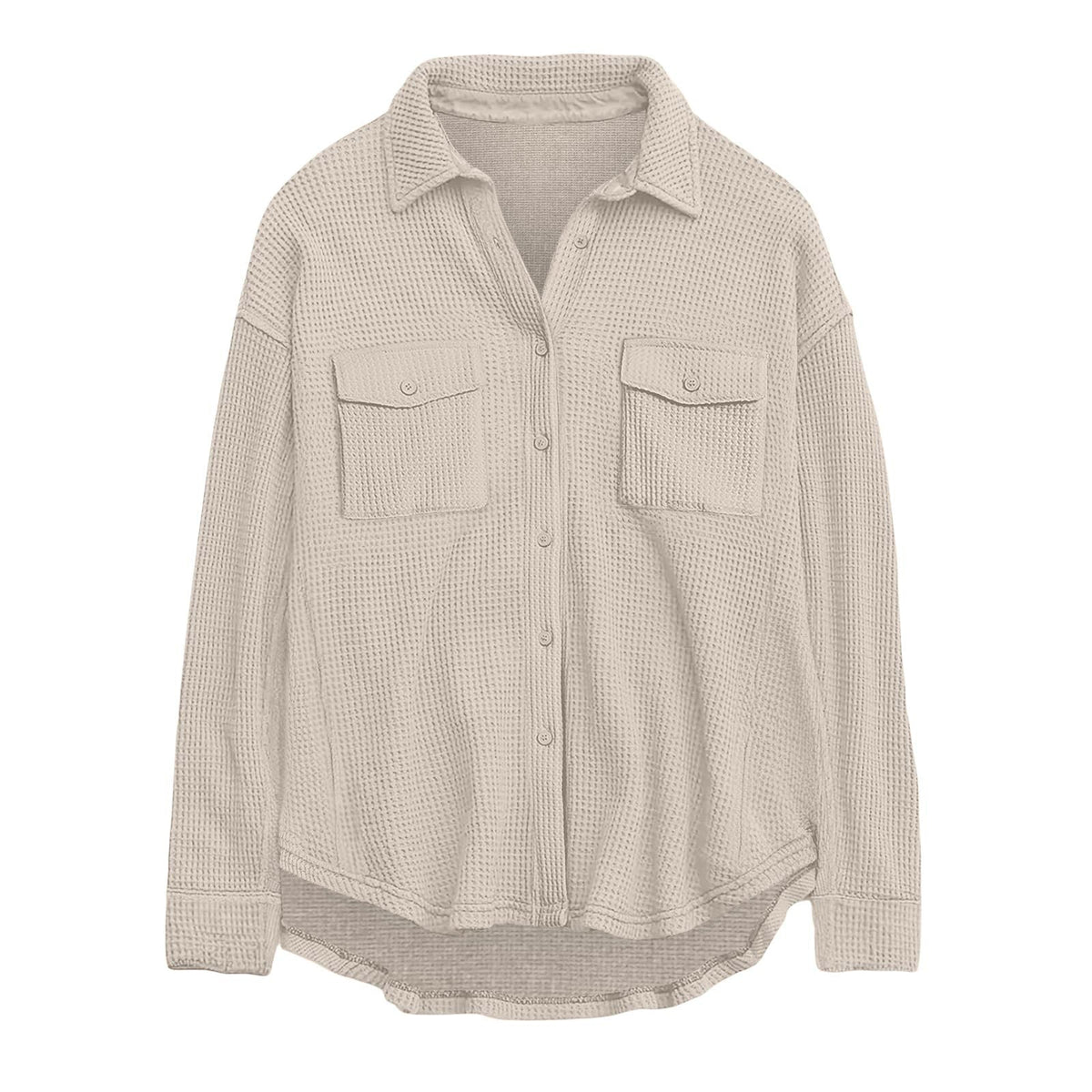Damen nan oversized Waffelstrick Hemdjacke mit Brusttaschen und Knopfleiste Drune