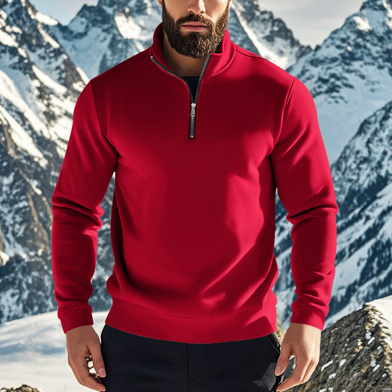 Herren nan halbhoher Reißverschluss-Sweatpullover mit Stehkragen weichem Fleecefutter und elastischen Bündchen Drune