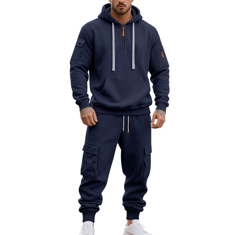 Herren nan technischer Cargo-Jogginganzug mit Halbzip, Kapuze und Mehrfachtaschen Drune