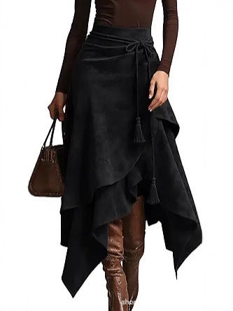 Damen asymmetrischer Wickelrock mit dekorativen Quasten Drune