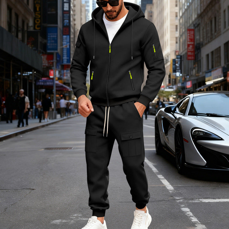 Herren nan sportliches Cargo-Jogging-Set mit Kapuzenjacke, durchgehendem Reißverschluss und funktionalen Mehrzwecktaschen Drune