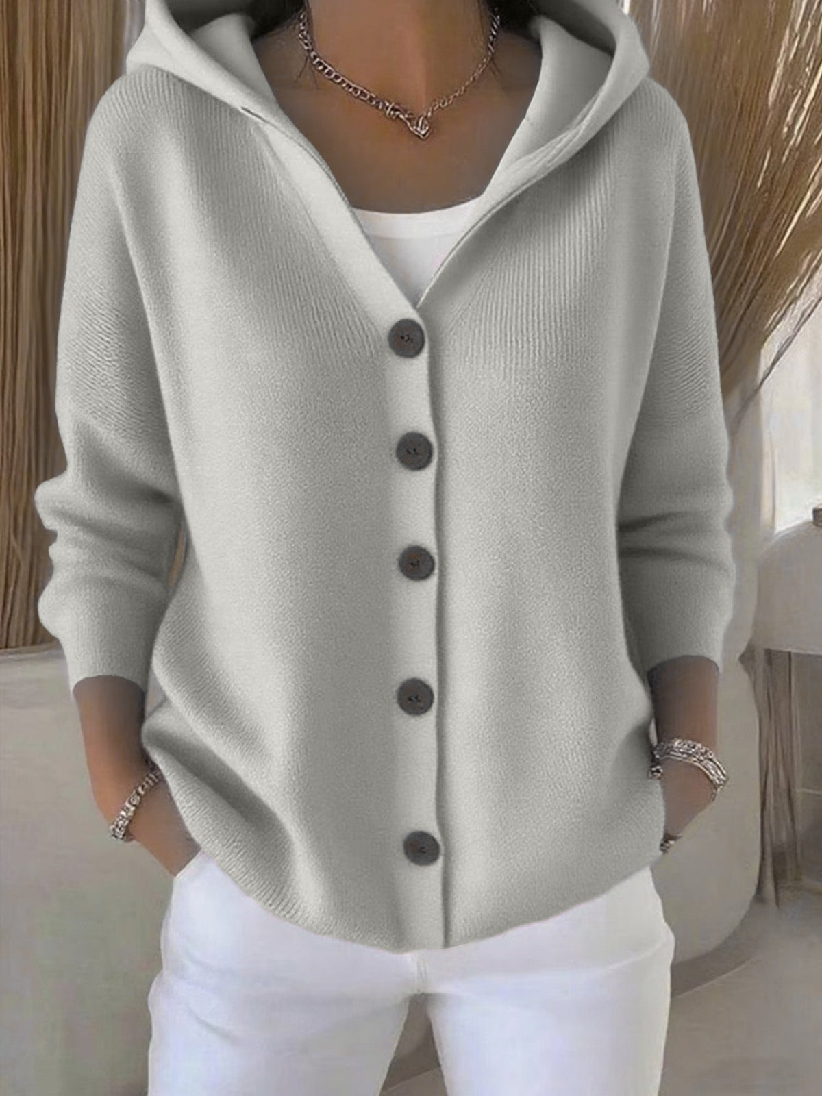 Damen nan Kapuzen-Cardigan mit Knopfleiste und lässiger Oversize-Passform Drune