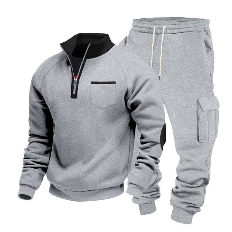 Herren nan Sweatset mit halbem Reißverschluss, Brusttasche und Cargo-Jogger Drune
