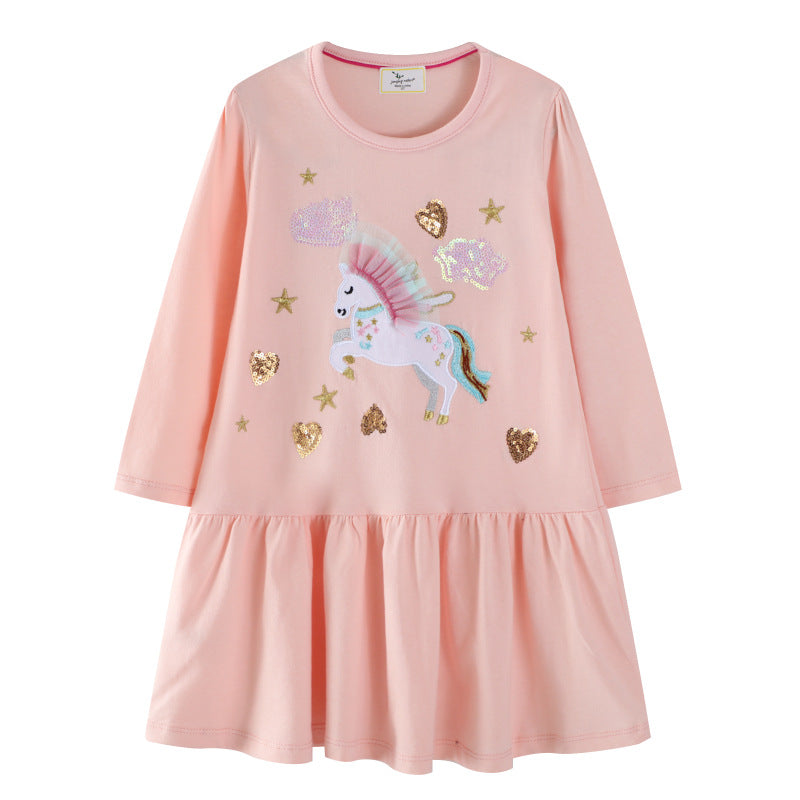 Mädchen Sweatkleid mit buntem Einhorn-Design und Glitzerapplikationen Drune