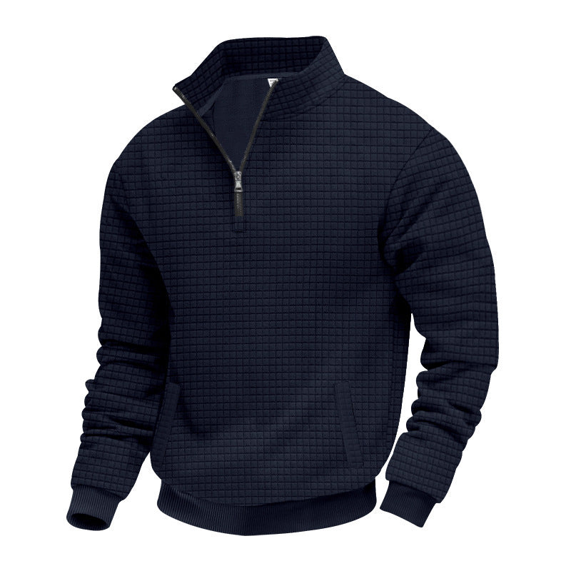 Herren nan wärmendes Waffel-Halbzip-Sweat mit Kastenquadratstruktur und Kängurutasche Drune