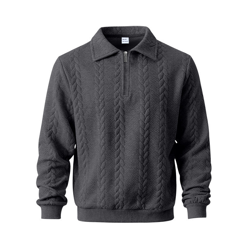 Herren nan strukturierter Strickpullover mit halbem Reißverschluss, Polokragen und Zopfmuster Drune