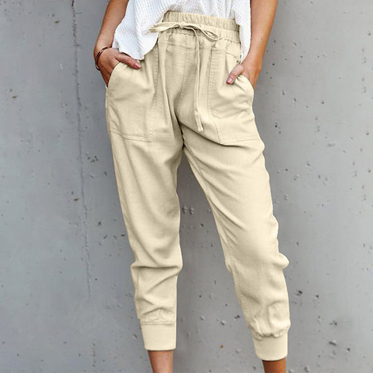 Damen nan lässige tapered Leinenhose mit elastischem Bund und Bündchen Drune