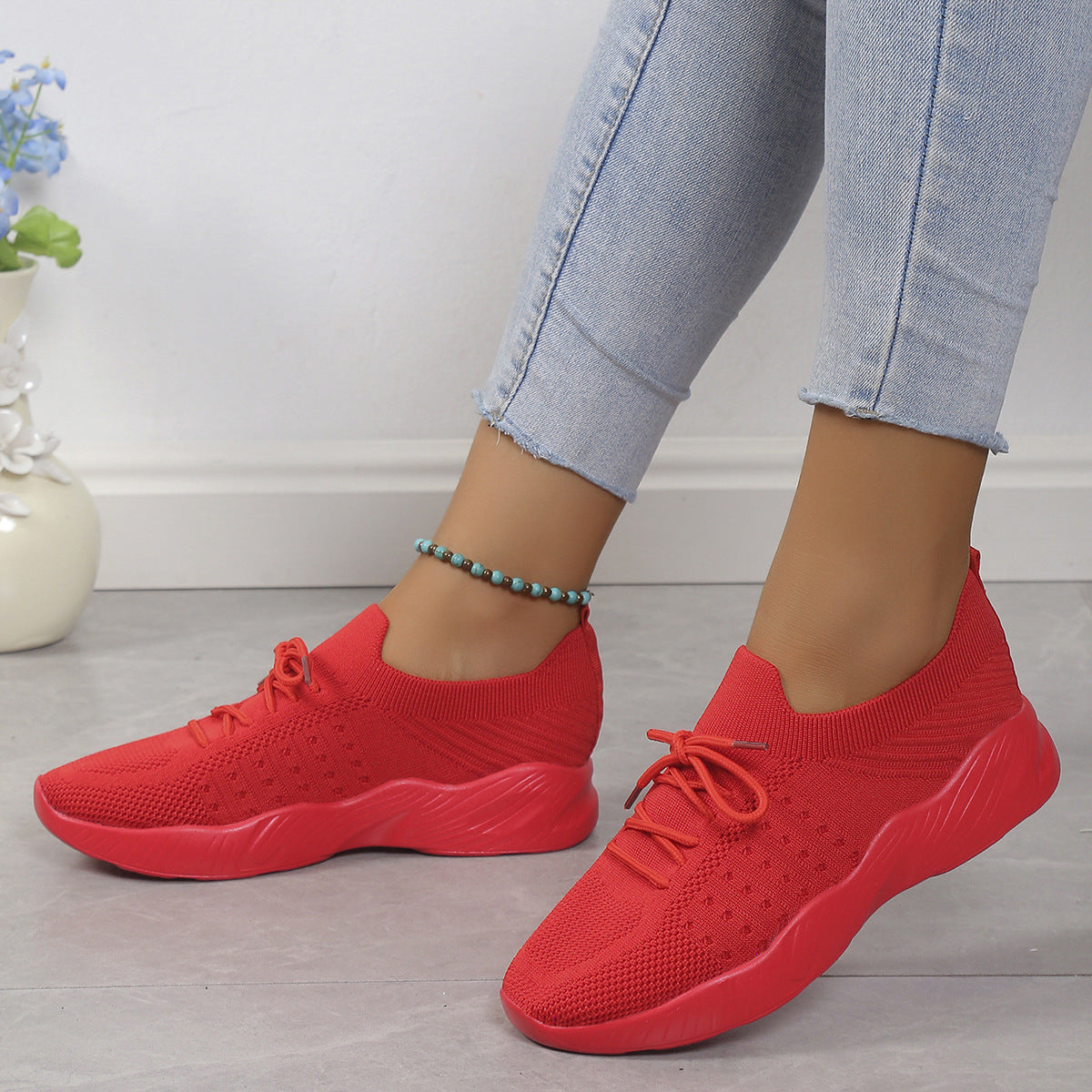 Damen nan gestrickte Slip-On Sneaker mit Memory-Fußbett und rutschfester Wellenlaufsohle Drune