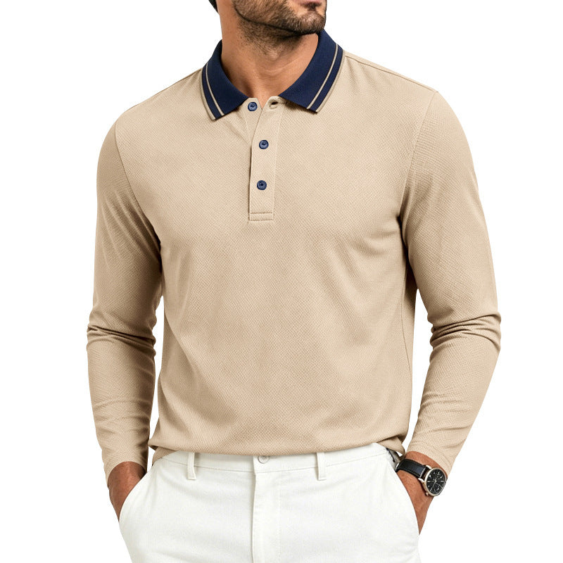 Herren nan langärmliges Piqué-Poloshirt mit Kontrastkragen und Dreiknopfleiste Drune