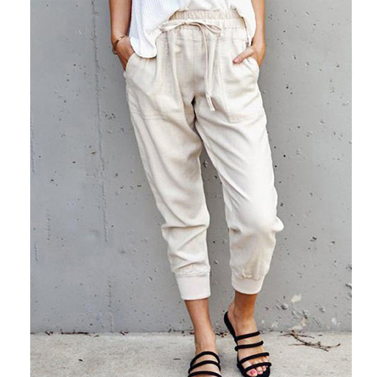 Damen nan lässige tapered Leinenhose mit elastischem Bund und Bündchen Drune