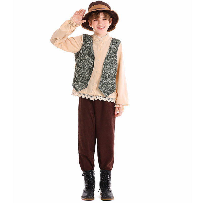 Unisex nan Kinderkostüm Set mit bestickter Paisley-Weste und Rüschenbluse Drune