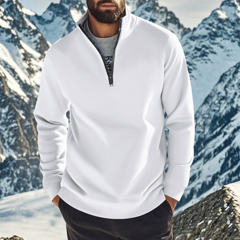 Herren nan halbhoher Reißverschluss-Sweatpullover mit Stehkragen weichem Fleecefutter und elastischen Bündchen Drune